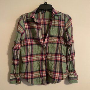 Chaps Flannel Green/Pink Plaid - Womens Petite Small